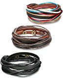 #6: ORAZIO[オラジオ] 【3点セット】 アンティーク風 レザー ブレスレット メンズ 腕輪 レディース 多重巻き ブレスレット 長さ調節可能 レザー&合金製
