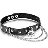 #4: JewelryWe レザー チョーカー 首輪 ブラック ユニセックス 手錠 革 長さは調節可 クリスマス プレゼント