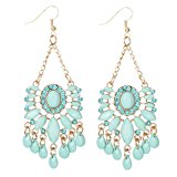 #3: 【ノーブランド 品】エレガントな　女性　ターコイズ　タッセル　ラインストーン　クリスタルチェーン　耳のスタッド　イヤリング