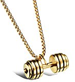 #10: Hamoery メンズ ステンレススチール フィットネス ダンベル バーベル チェーン ペンダント ネックレス(ゴールデン)