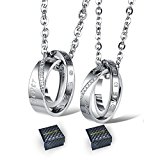 #3: Never change 永遠に変わらぬ愛 2連リング ペア ネックレス 2点セット サージカル ステンレス メンズ レディース 恋人 CZジルコニア シルバー EUROKOHAKU [ユーロコハク]