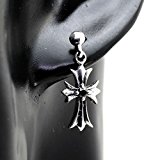 #9: 【BLUE GEMS】 片耳用 シングル クロス 十字架 人工ダイヤ シルバー ピアス ユニセックス ;AMTHTES-076