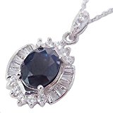 #4: 天然サファイアペンダントネックレス大粒2.3カラットブルーサファイアCZストーン取り巻き10105