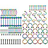 #5: PiercingJ　16G/20Gボディーピアス/ボディピアス　ジュエリー　舌　眉　唇　腹　舌　乳　へそピアス　リップリングバーベル　セット100個　アクセサリーケース付き (セット３)