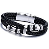 #10: Jstyle[ジェイスタイル]　ブラック　メンズ　レザー　ブレスレット　腕輪　アクセサリー　ステンレス製　20.5cm