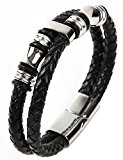 #8: 【正規品】ブレスレット メンズ レザー 腕輪 アクセサリー 黒 二連ブレスレット プレゼント ジュエリー 編みこみレザー ジュエリーポーチ付き