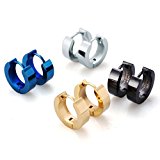#9: Jstyle[ジェイスタイル]【4ペアセット】フープ　ピアス　レディース　イヤリング　メンズ　ユニセックス　ピアス　4色（ゴールト、シルバー、ブラック、ブルー）　金属アレルギー対応　アクセサリー　サージカルステンレス製