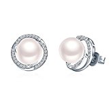 #9: ピアス·レディース シルバー925 ピアス人気 淡水真珠 パール スタッド ジルコニア ♛J.Rosée♛ 「朧月夜」 アレルギーフリー 大粒 プレゼント 和服　誕生日
