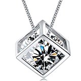 #9: LPVLUX – ネックレス & ペンダント 美しい　キューブ　ペンダント　チェーン　首飾り　女性　韓国　ジルコン　ダイヤモンド　ラブ　スクエア　ショート　パラグラフ　首飾り　チェーン　シルバ　ジュエリ