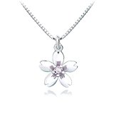 #7: KEISHIN　ホワイトゴールド 桜モチーフ　シルバー925ペンダントネックレス　CZキュービックジルコニア 　ベネチアンチェーン