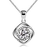#7: B.Catcher女性シルバー925ネックレス・ローズペンダント・プラチナローズ・イタリアグチェーン・キュービックジルコニア・結婚式ギフト・誕生日・記念日・プレゼント