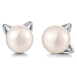 #7: Wonvin 純銀製 レディース ピアス スタッド 淡水真珠 パールピアス 猫 シルバー925 ギフト用 プレゼント用 誕生日