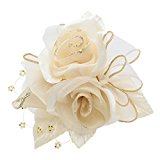 #9: 鎌倉工芸 [カマクラクラフト] 巻き バラ と つぼみ の３輪寄せ フラワー フォーマル コサージュ ホワイト ベージュ