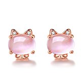 #10: [比翼堂] レディース ピアス 動物ピアス ローズクォーツ「 最高 に 可愛い 猫ピアス」 銀製s925 CZキュービックジルコニア 18Kピンクゴールドコーティング 【高級フランネルケース付き】
