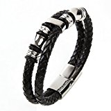 #9: メンズ ブレスレット レザー 腕輪 20.5cm ファッション 黒 編みこみレザー ジュエリーポーチ付き