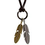 #4: 【SIMPS】ダブルフェザー ネックレス メンズ シンプル 羽根 ネイティブアメリカン 本革 革紐 調節可能 専用化粧箱 クリーニングクロス付 30日間安心保障