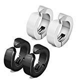 #9: Calors Vitton フェイクピアス サージカルステンレス フープ レディース メンズ イヤーカフ イヤリング セット ファッション 金属アレルギー対応 フープピアス シルバー&ブラック 2色4個