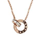 #7: ローマ数字 サークル スワロフスキー クリスタル リング ペンダント 18金 ピンクゴールド仕上げ ネックレス ステンレス ジュエリー レディース Pink Gold 胸元